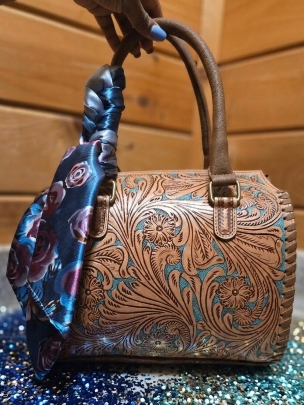 Genuine Leather Handtooled Speedy Satchel Handbag NWOT - Picture 3 of 12